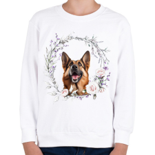PRINTFASHION német juhász virágokkal - Gyerek pulóver - Fehér gyerek pulóver, kardigán
