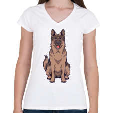 PRINTFASHION Németjuhász - Női V-nyakú póló - Fehér női póló