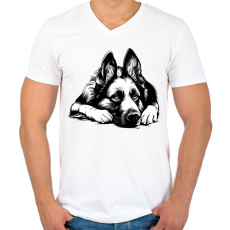 PRINTFASHION Németjuhász Sziluett - Férfi V-nyakú póló - Fehér