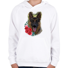 PRINTFASHION Németjuhász virággal - Gyerek kapucnis pulóver - Fehér