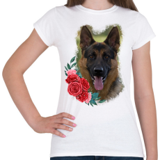 PRINTFASHION Németjuhász virággal - Női póló - Fehér