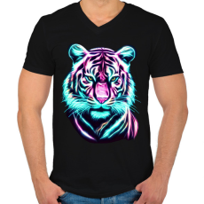 PRINTFASHION Neon tigris - Férfi V-nyakú póló - Fekete