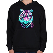 PRINTFASHION Neon tigris - Gyerek kapucnis pulóver - Fekete gyerek pulóver, kardigán