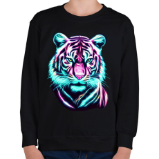 PRINTFASHION Neon tigris - Gyerek pulóver - Fekete