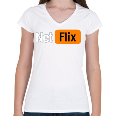 PRINTFASHION netflix - Női V-nyakú póló - Fehér