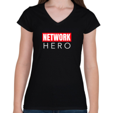 PRINTFASHION NETWORK HERO - Női V-nyakú póló - Fekete női póló