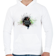 PRINTFASHION NEVER GIVEUP - Férfi kapucnis pulóver - Fehér férfi pulóver, kardigán