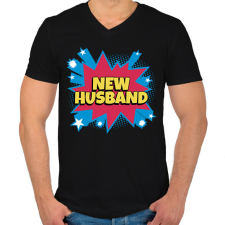 PRINTFASHION NEW HUSBAND - Férfi V-nyakú póló - Fekete férfi póló