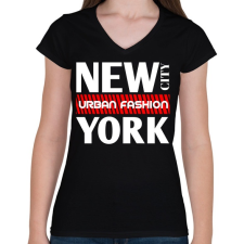 PRINTFASHION New York City - Női V-nyakú póló - Fekete női póló