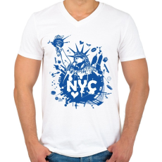 PRINTFASHION New York-i rajz - Férfi V-nyakú póló - Fehér