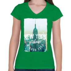 PRINTFASHION New York mindig jó ötlet - Női V-nyakú póló - Zöld