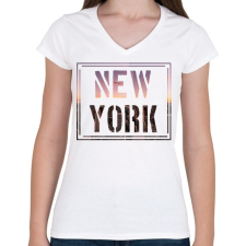 PRINTFASHION NEW York  - Női V-nyakú póló - Fehér női póló