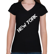 PRINTFASHION New York  - Női V-nyakú póló - Fekete női póló