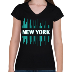 PRINTFASHION New York  - Női V-nyakú póló - Fekete