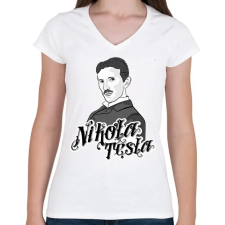 PRINTFASHION Nikola Tesla - Női V-nyakú póló - Fehér női póló