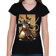 PRINTFASHION Ninja macska - Női V-nyakú póló - Fekete női póló