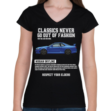PRINTFASHION Nissan Skyline - Női V-nyakú póló - Fekete női póló