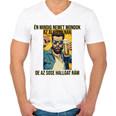 PRINTFASHION No Alcohol  - Férfi V-nyakú póló - Fehér