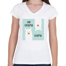 PRINTFASHION No drama llama - Női V-nyakú póló - Fehér női póló