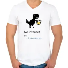 PRINTFASHION No internet - Try: Drink another beer - Férfi V-nyakú póló - Fehér férfi póló
