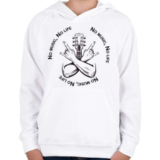 PRINTFASHION No music, No life - Gitáros minta - Gyerek kapucnis pulóver - Fehér gyerek pulóver, kardigán