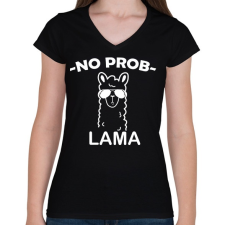 PRINTFASHION No problama - Női V-nyakú póló - Fekete női póló