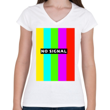 PRINTFASHION no signal - Női V-nyakú póló - Fehér női póló