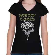 PRINTFASHION Nobody cares - Női V-nyakú póló - Fekete női póló