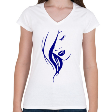 PRINTFASHION Női arc - kék - Női V-nyakú póló - Fehér női póló