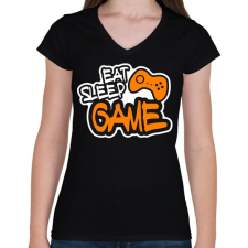 PRINTFASHION Non Stop játék - Női V-nyakú póló - Fekete női póló