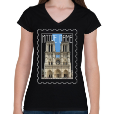 PRINTFASHION Notre Dame - Női V-nyakú póló - Fekete