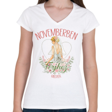 PRINTFASHION Novemberbe férjhez megyek - Női V-nyakú póló - Fehér női póló