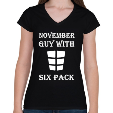 PRINTFASHION Novemberben született kockás hasú - Női V-nyakú póló - Fekete női póló