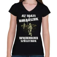 PRINTFASHION Novemberi horgász - Női V-nyakú póló - Fekete