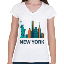 PRINTFASHION NY - Női V-nyakú póló - Fehér női póló