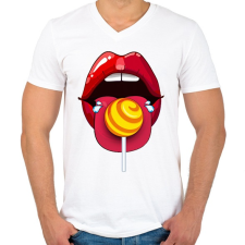 PRINTFASHION Nyalóka - Férfi V-nyakú póló - Fehér férfi póló