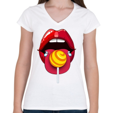 PRINTFASHION Nyalóka - Női V-nyakú póló - Fehér