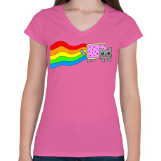 PRINTFASHION Nyan Cat - Női V-nyakú póló - Rózsaszín