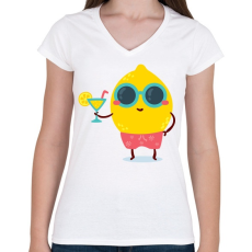 PRINTFASHION Nyár - Női V-nyakú póló - Fehér