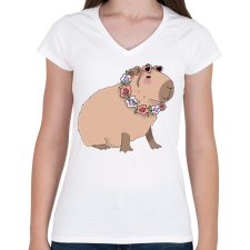 PRINTFASHION Nyaralós capybara - Női V-nyakú póló - Fehér női póló