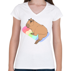 PRINTFASHION Nyári capybara - Női V-nyakú póló - Fehér