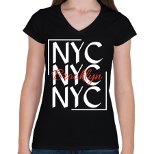 PRINTFASHION NYC Brooklyn  - Női V-nyakú póló - Fekete női póló