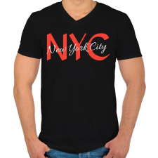 PRINTFASHION Nyc - Férfi V-nyakú póló - Fekete férfi póló