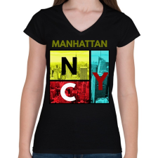 PRINTFASHION NYC MANHATTAN - Női V-nyakú póló - Fekete női póló