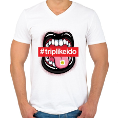 PRINTFASHION Nyelv - Férfi V-nyakú póló - Fehér