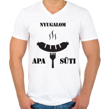 PRINTFASHION Nyugalom! Apa süti - Férfi V-nyakú póló - Fehér férfi póló