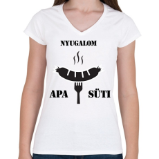 PRINTFASHION Nyugalom! Apa süti - Női V-nyakú póló - Fehér