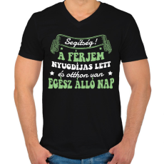 PRINTFASHION Nyugdíjas férjem van - Férfi V-nyakú póló - Fekete