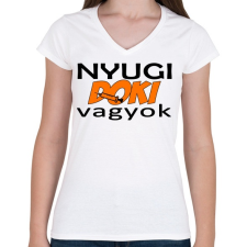 PRINTFASHION Nyugi Doki vagyok - Női V-nyakú póló - Fehér női póló