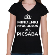 PRINTFASHION NYUGODJ LE A PICSÁBA - Női V-nyakú póló - Fekete női póló